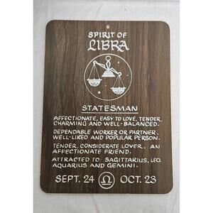 VINTAGE Spirit of Libra 1970s Wall Sign Sign Zodiac Traits